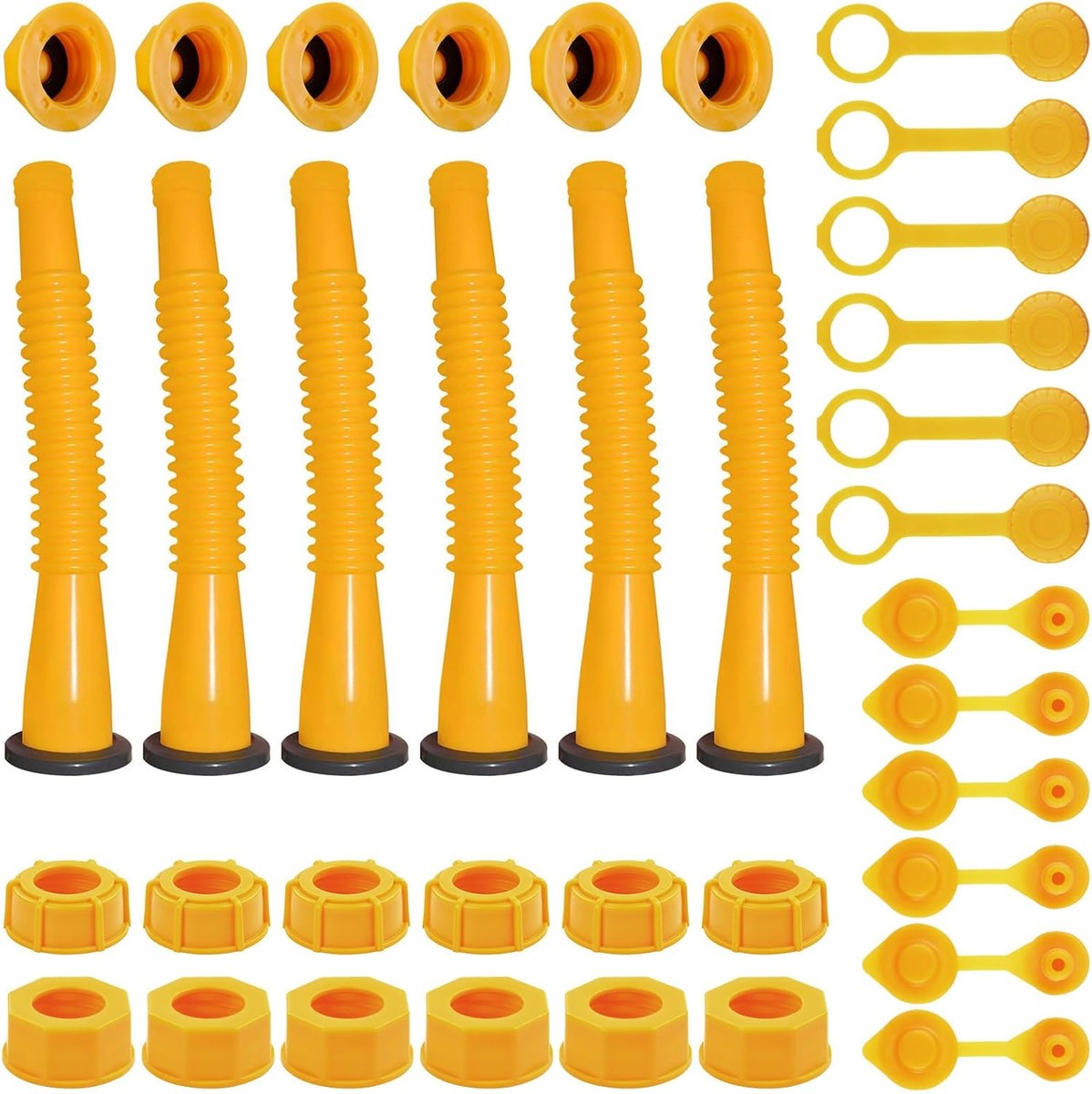Old Style Gas Can Spout Replacement w/Tough Nozzles Screw Collar Vent Caps 6 Kit