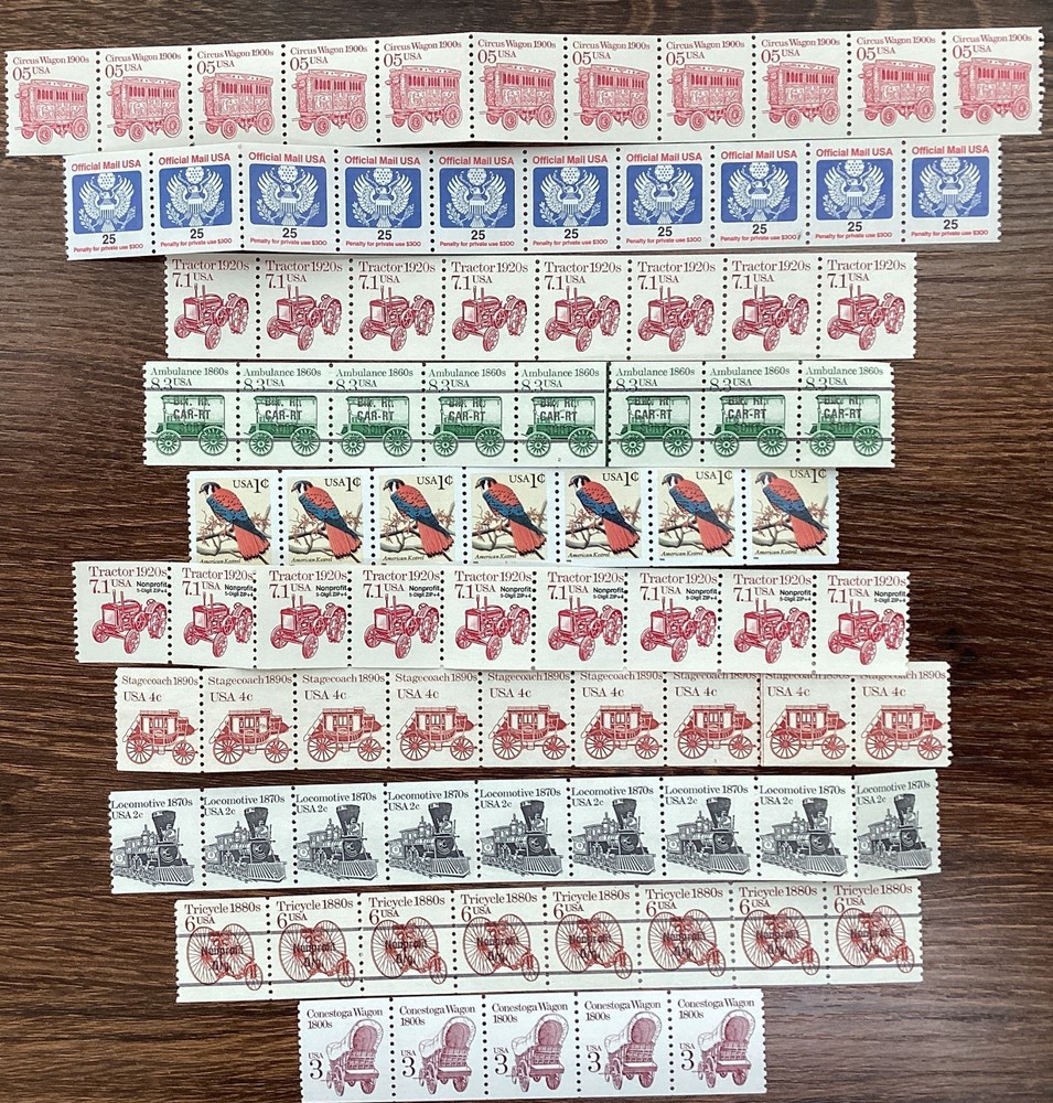Two Scans of US Coil Stamp Strips