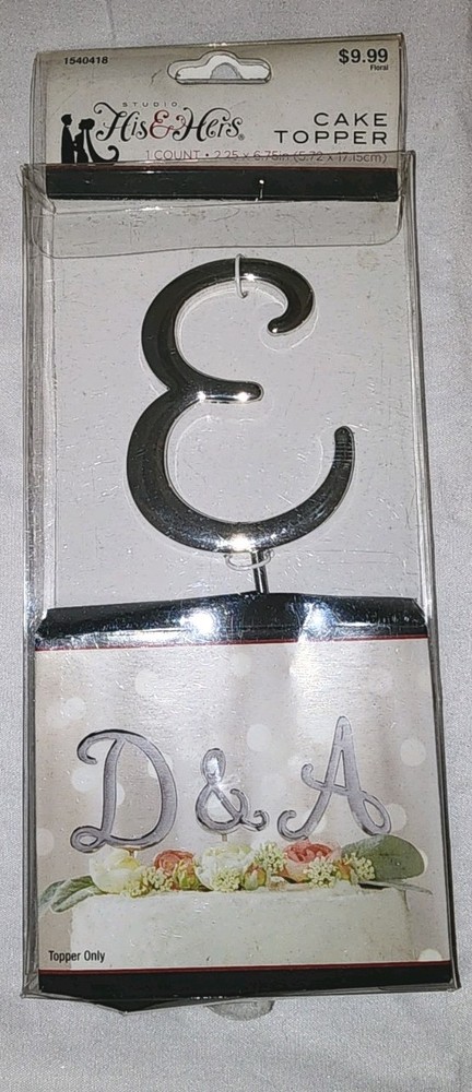 Silver-Tone Letter E Cake Topper