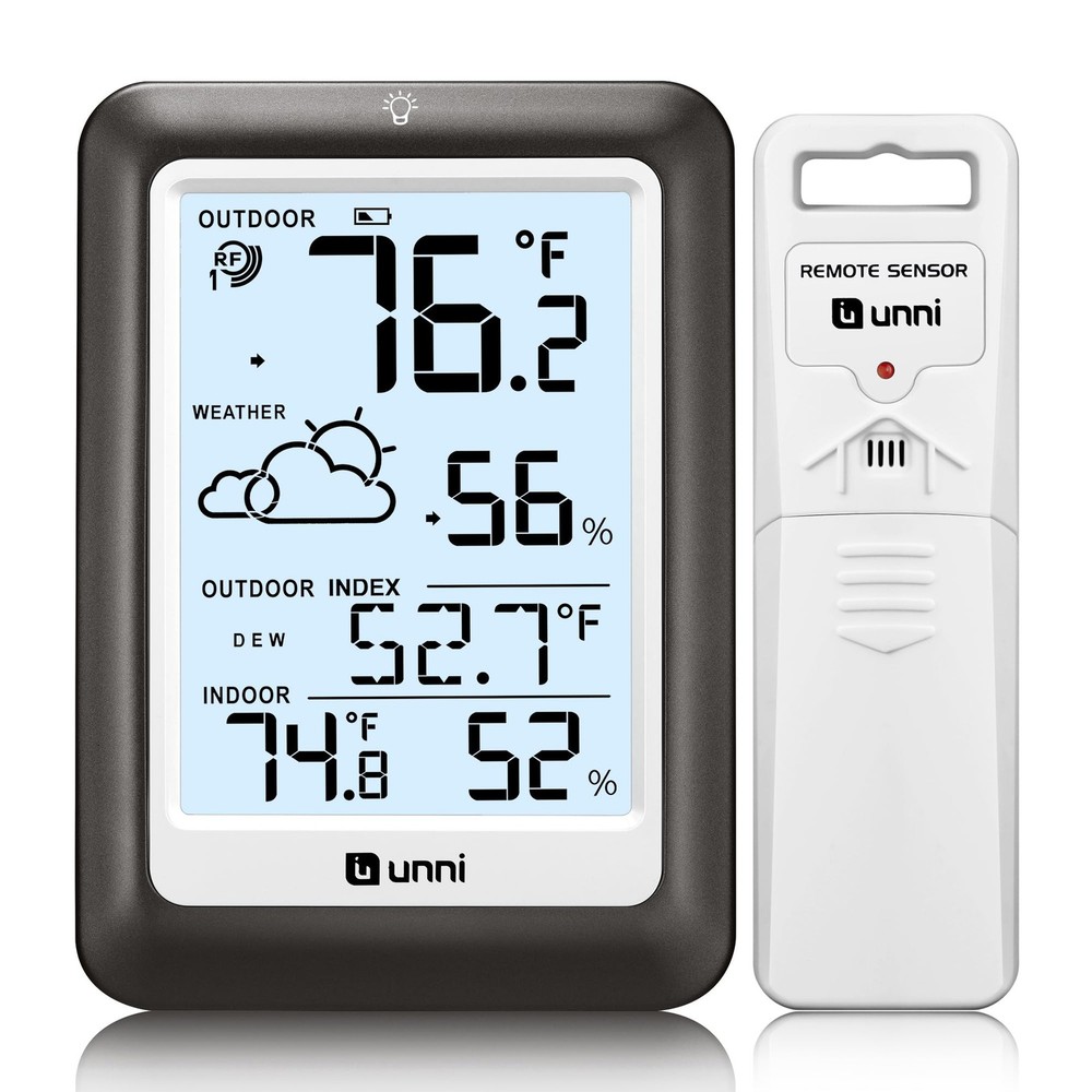 Wireless Indoor Outdoor Thermometer with Remote Sensor and Backlight Display