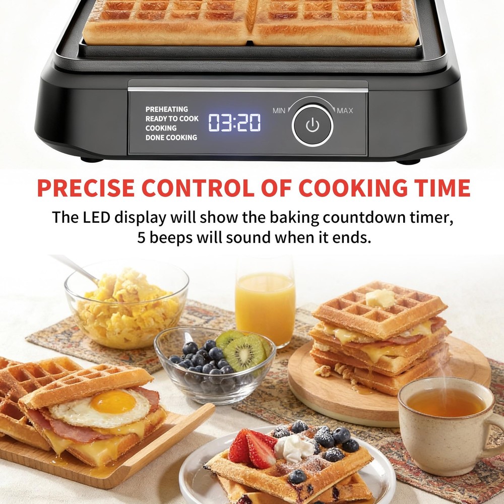 Waffle Maker, 1200W Belgian Waffle Maker, Dual Rectangular Thick Waffle Iron,...