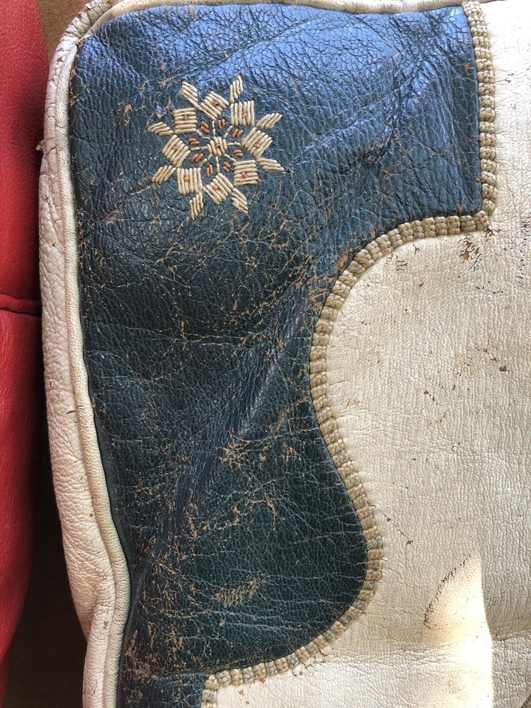 2 Antique Mid Eastern Leather Embroidery SADDLE Cushions