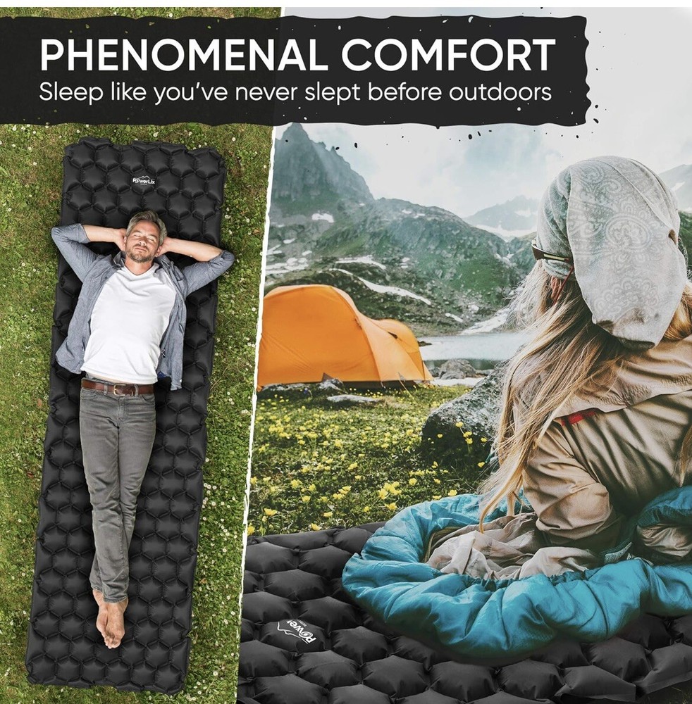SLEEPING PAD Easy Inflatable Camping Mat, Black Light Weight, Compact, Powerlix