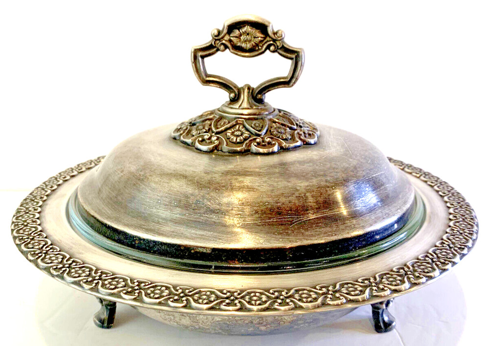 International Granada Large Footed Covered Silver Plated Casserole Dish 3 Piece