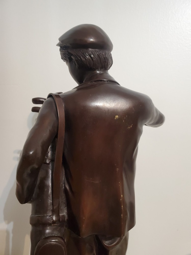 Bronze Boy Golfer Caddy Lantern Light Statue H 23"