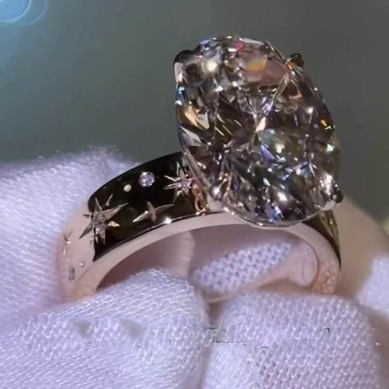 6.29Ct Oval Cut VVS1 Moissanite Solitaire Engagement Ring 14K Yellow Gold Plated