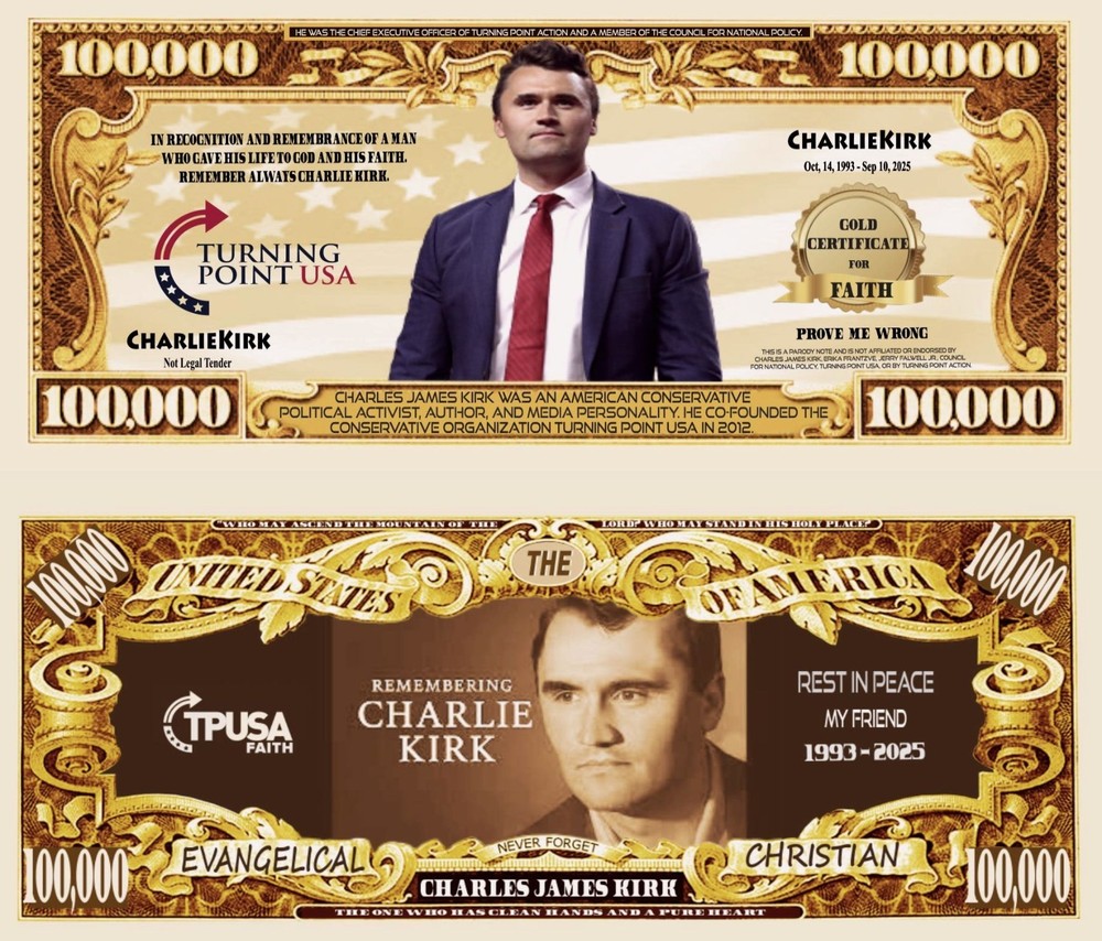 Remembering Charlie Kirk $100,000 Dollar Bill Play Money Novelty Note +FreeSleev