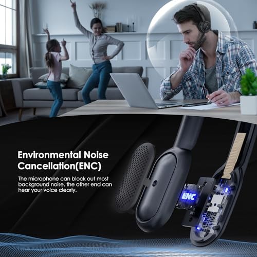 Upgrade ANC & ENC Headset with Microphone for PC, Wireless Headset with Black