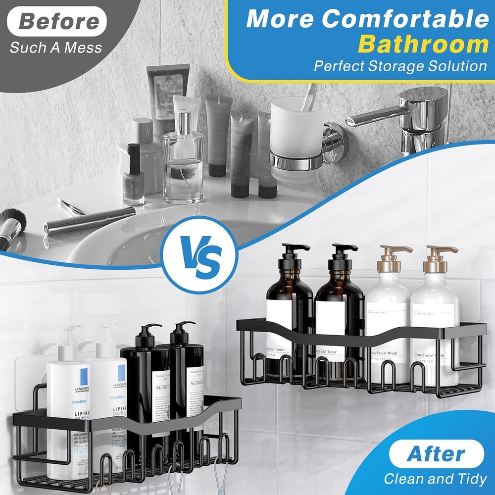 5-Pack Rustproof Stainless Steel Shower Caddy Set– No Drill Adhesive Bathr