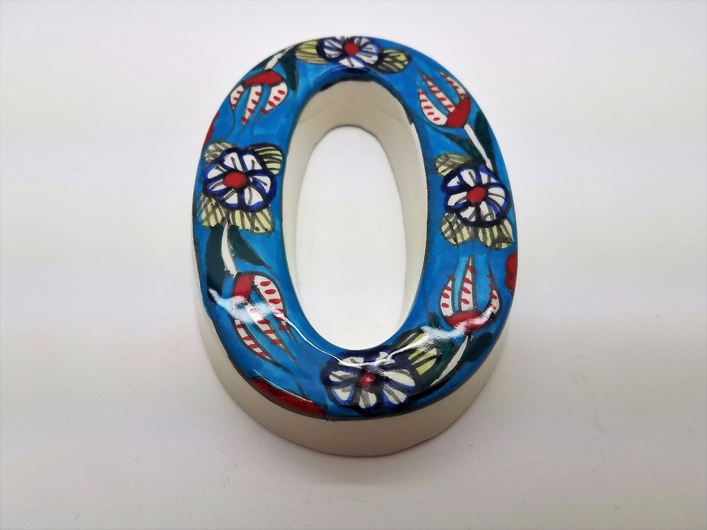 Mediterranean Handmade Ceramic Number Tile Light Blue