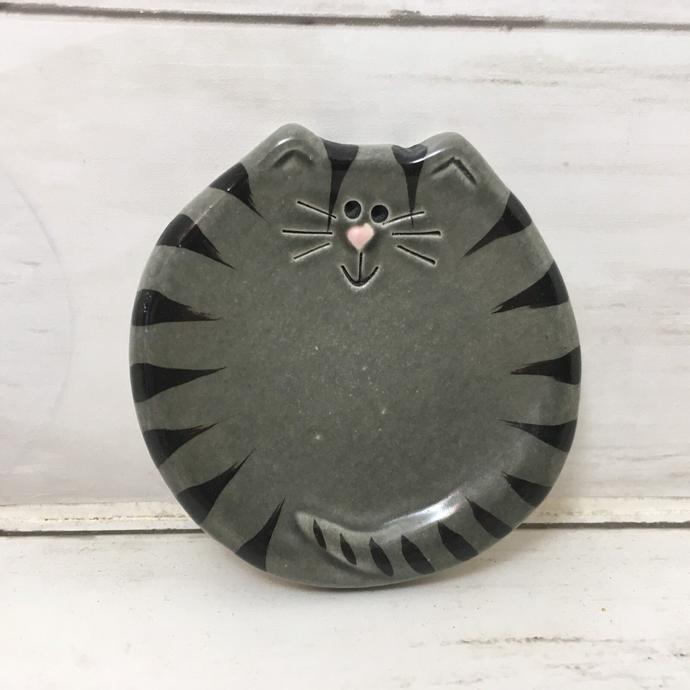 Gray Cat Ring Dish Soap Dish Tea Bag Rest August Ceramics USA