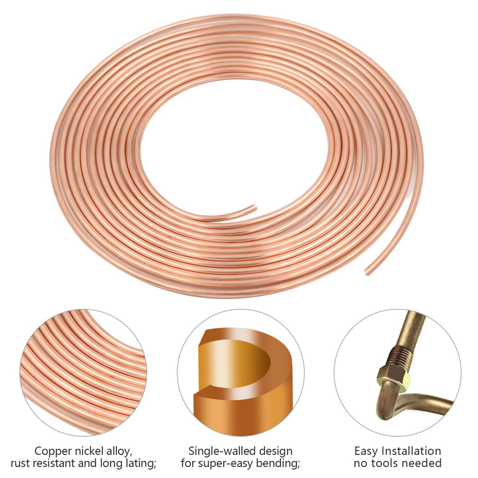 2× Copper Nickel Brake Line Tubing Kit 3/16″ OD 25FT Coil Roll All Size Fitting