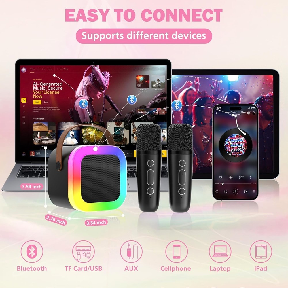 Kids & Adults Karaoke Machine - Versatile Bluetooth Speaker with Wireless Mics
