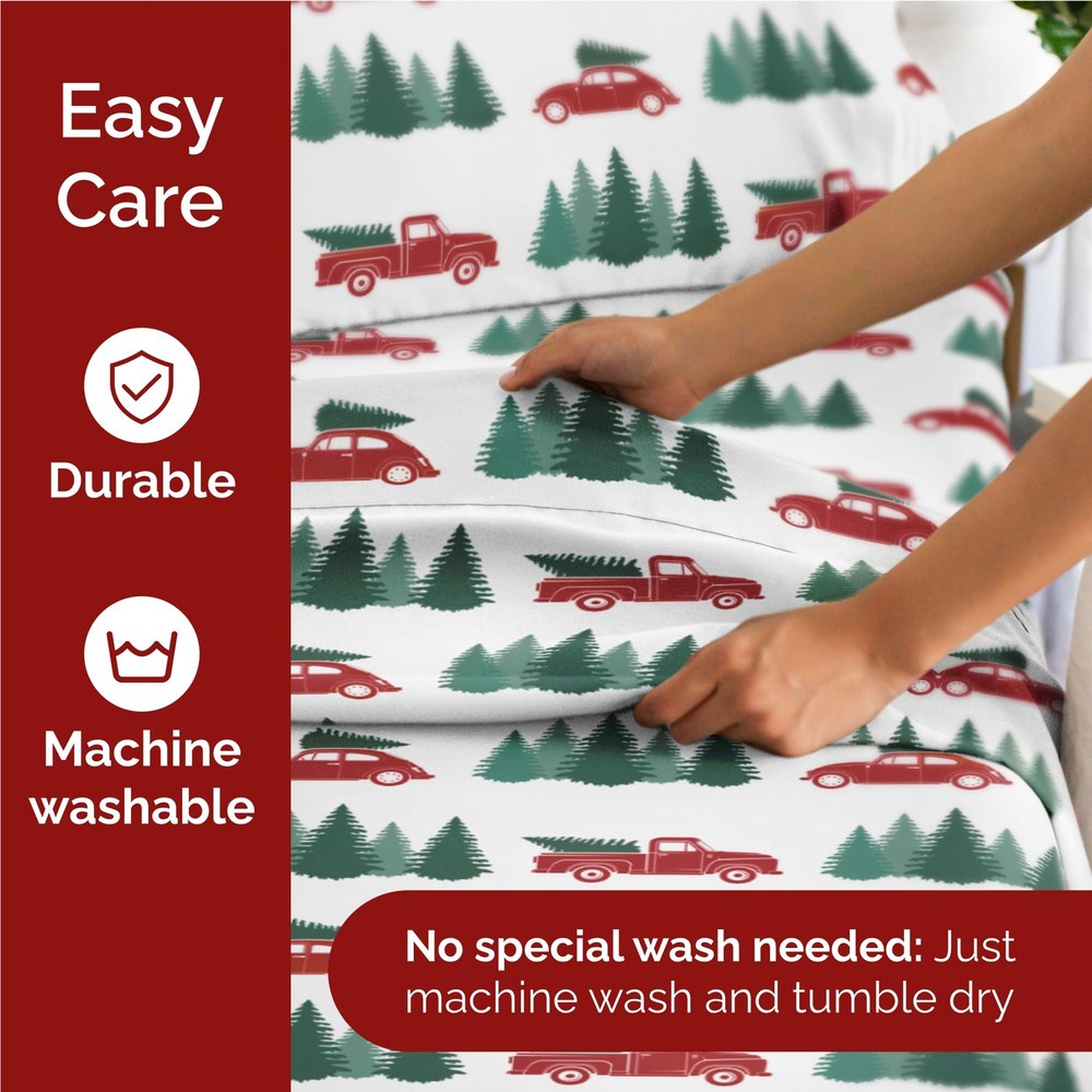 King Christmas Tree Set - Holiday Xmas Pattern Bedding Set - Deep Pockets - S...