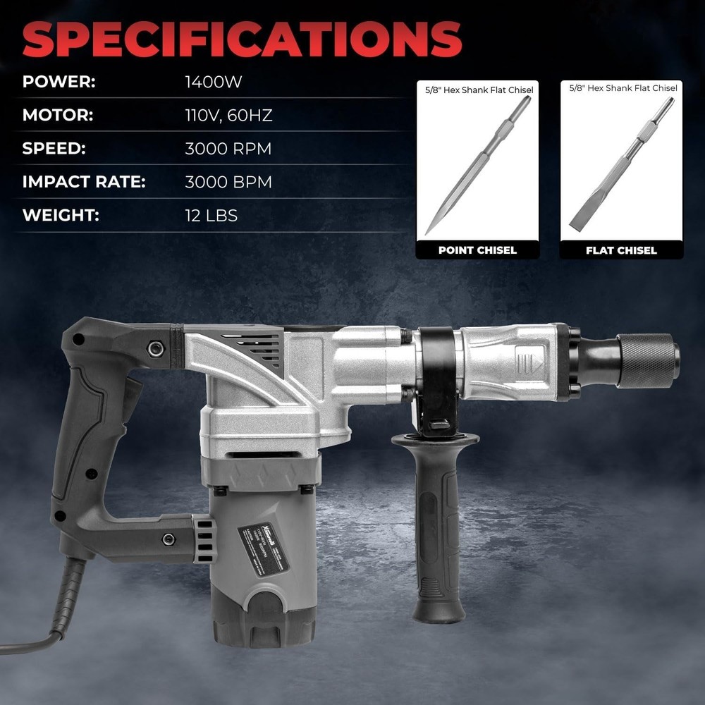Powerful 1400W Electric Jack Hammer Drill for Demolition & Concrete Work