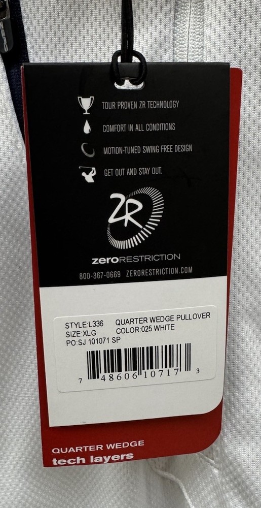 Zero Restriction Men’s XL Quarter Wedge Pull Over White