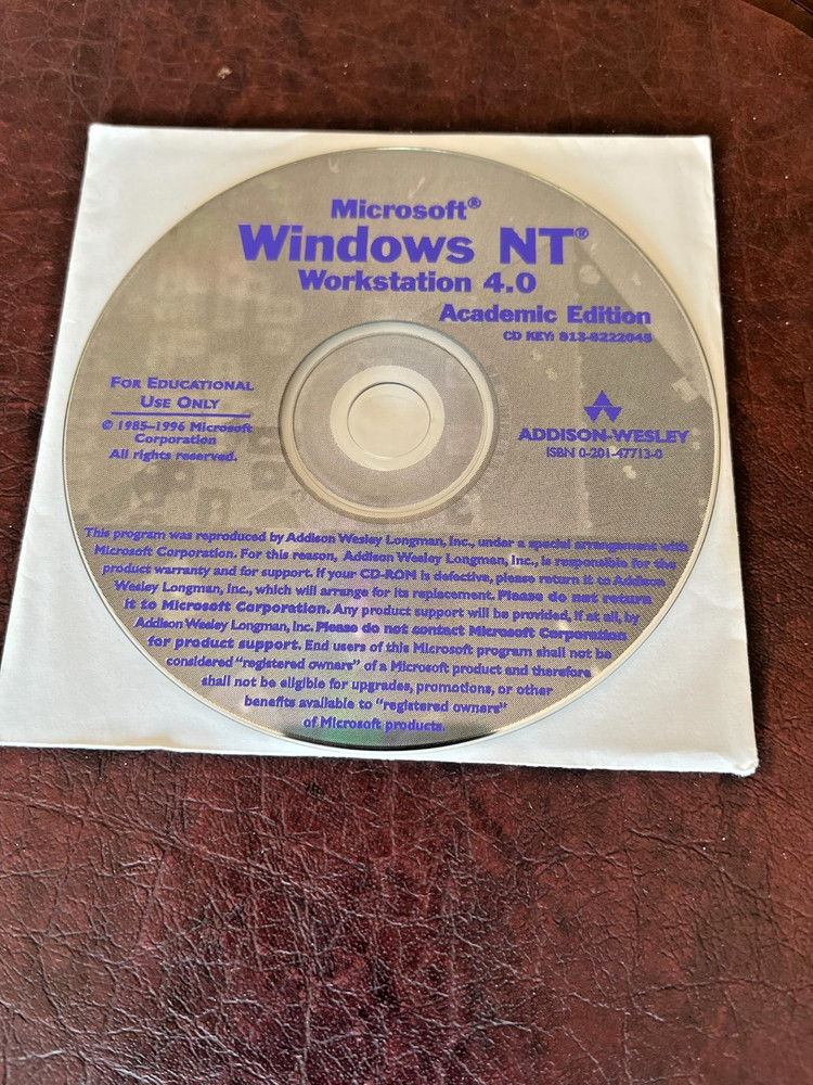 Microsoft Windows NT Workstation 4.0 Academic Edition CD with Key