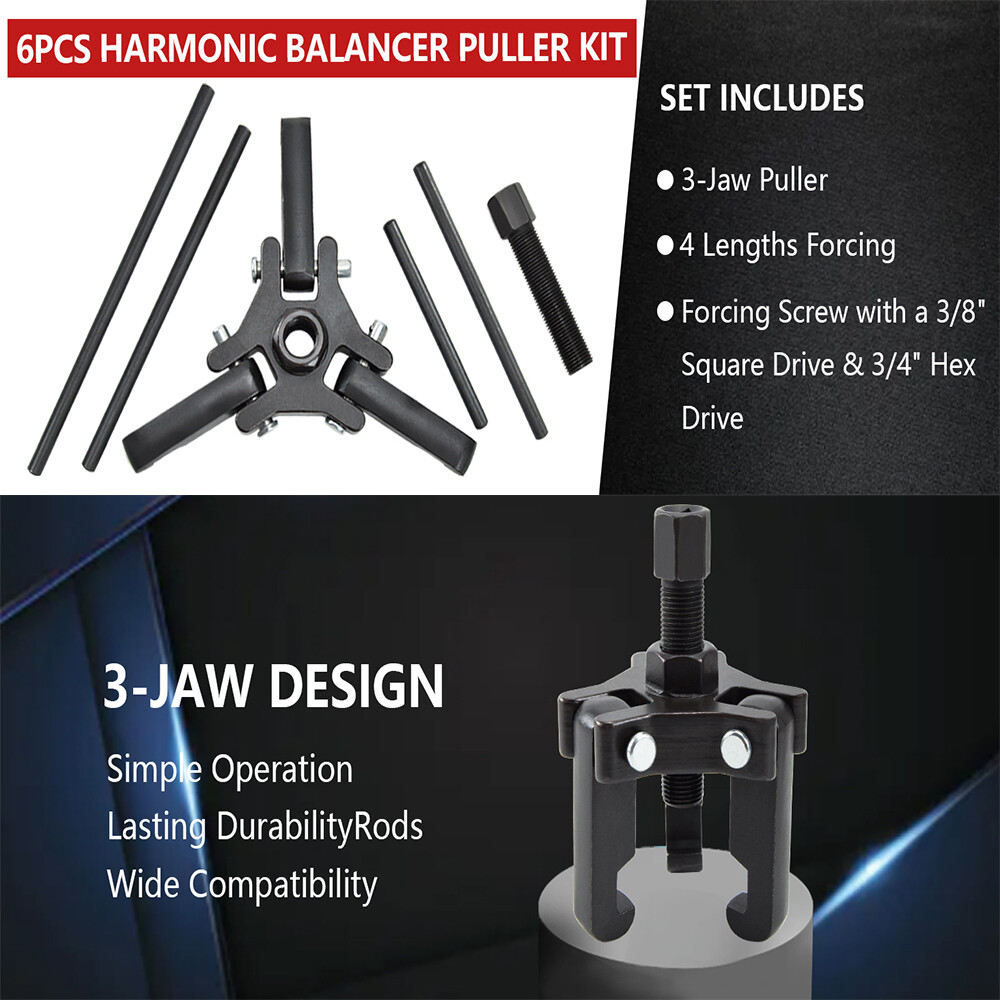 Harmonic Balancer Puller Kit, Adjustable 3-Jaw Puller for Removing Harmonic Damp
