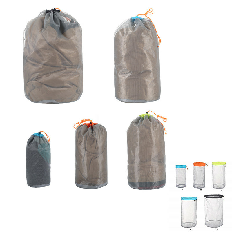 Stuff Sack Nylon Mesh Drawstring Storage Bag Set For Camping Hiking Travelling
