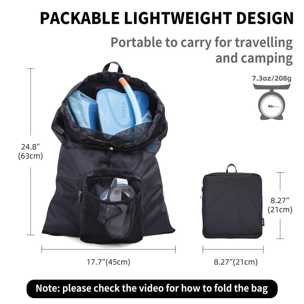 35L Packable Mesh Swim Bag Drawstring Backpack Vented Lightweight Swimmers