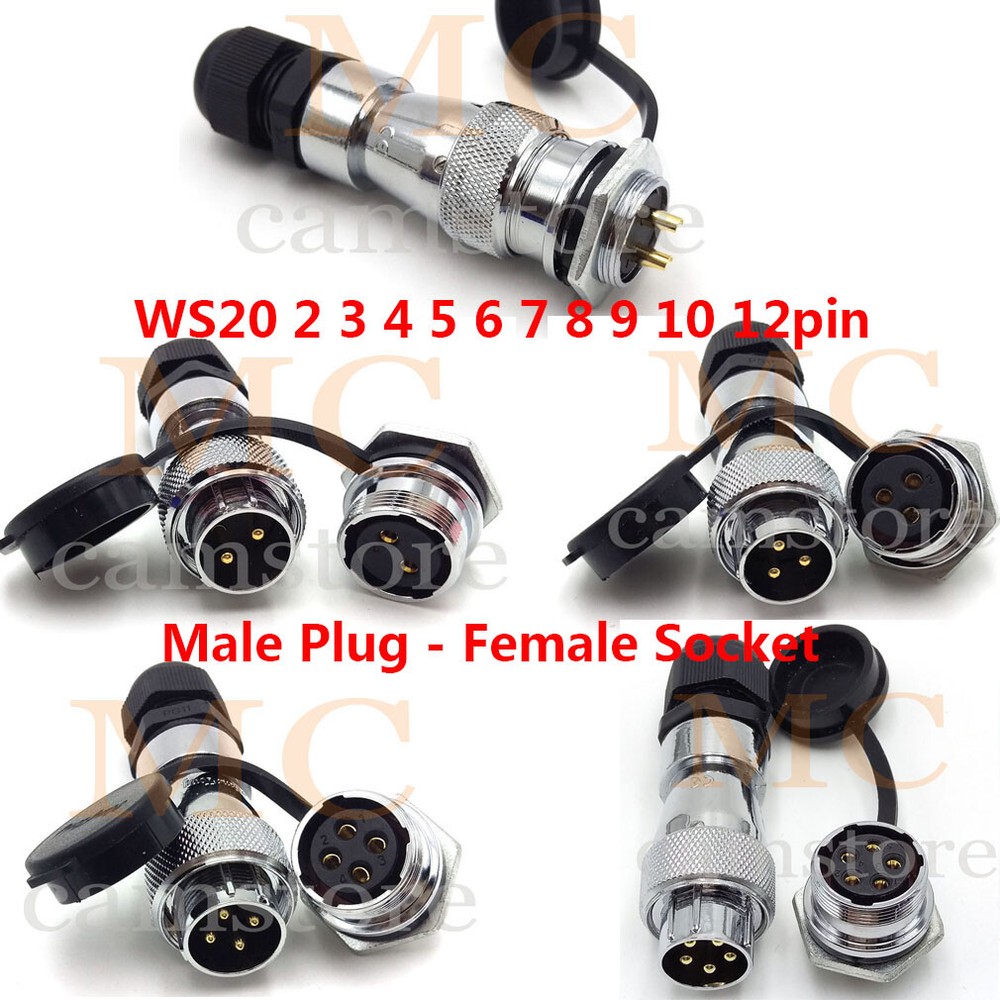 WS20 2-12 Pin Waterproof Power Connector IP67, Aviation Cable Plug Socket