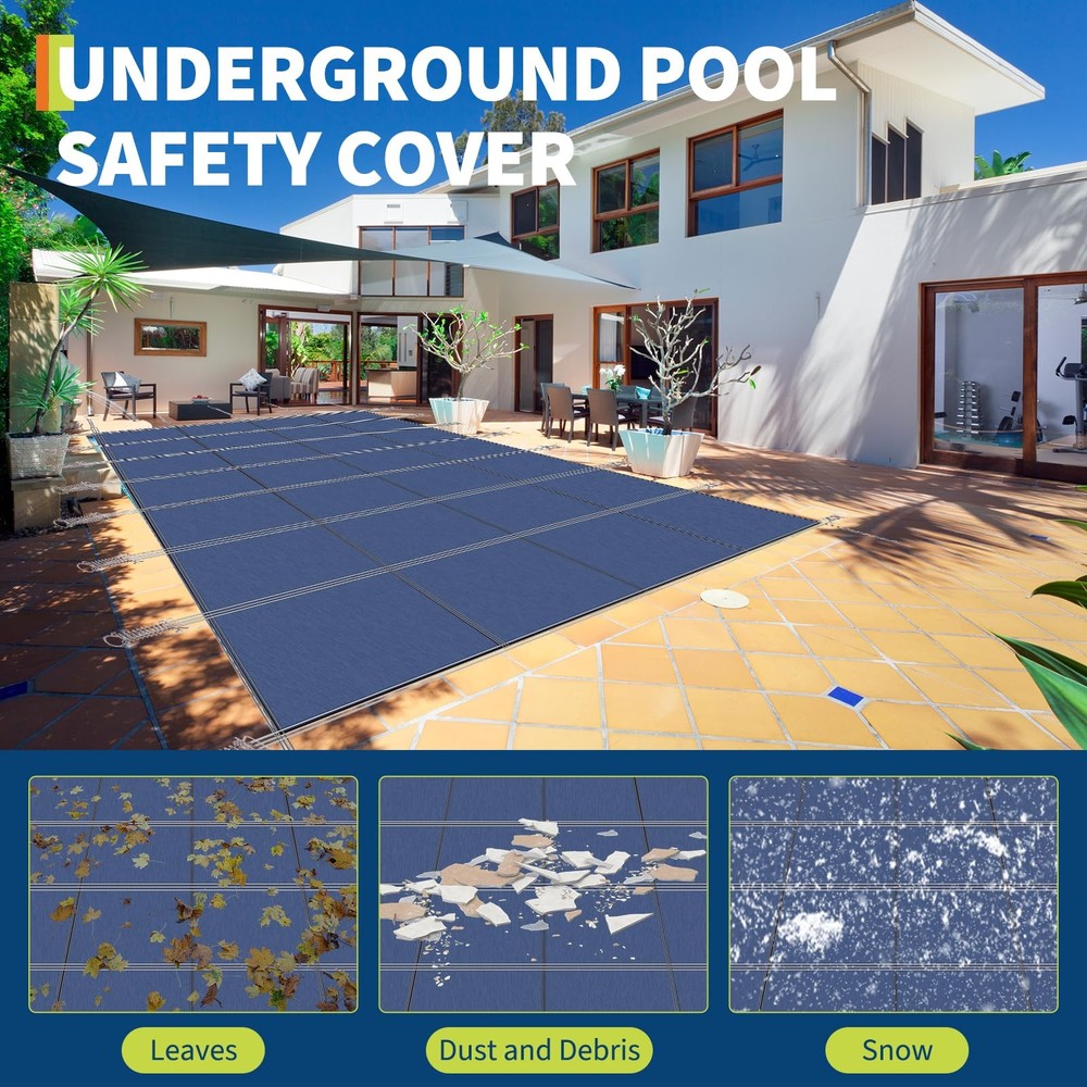 3 SIZES Mesh Durable Safety Pool Covers for In Ground Pools W/Installation Tools