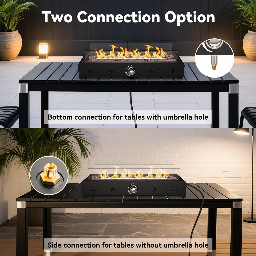 28'' Tabletop Fire Pit Table, Propane Gas Firepit Bottom Mounted for Table wi...