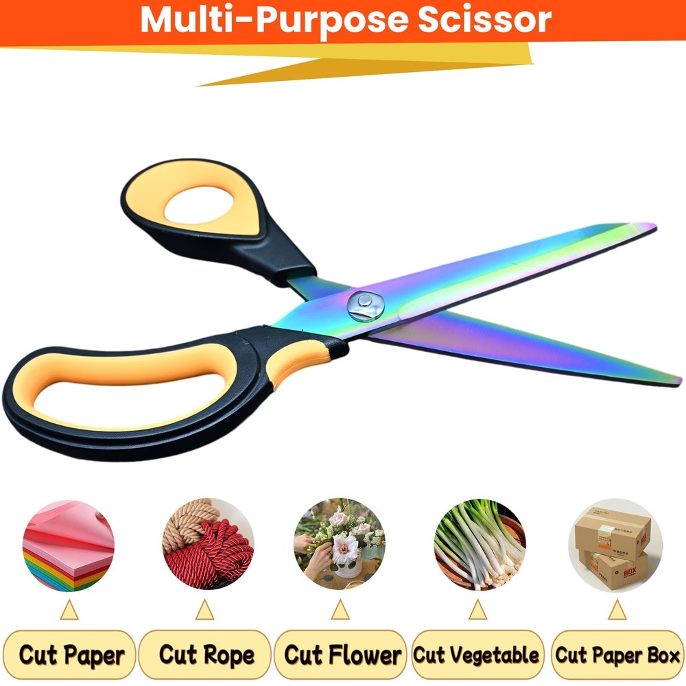 Scissors Multi-Purpose, 9.5" Sharp Sewing Scissors, Professional Heavy Yellow