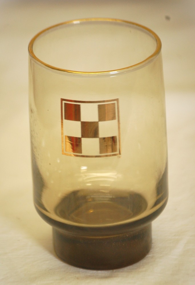 Libbey Drinking Glass Gold Checkered Board Design