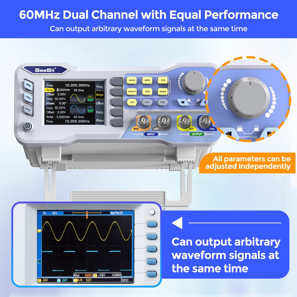 60MHz Dual Channel Signal Source Arbitrary Function Signal Generator 275MSa/s