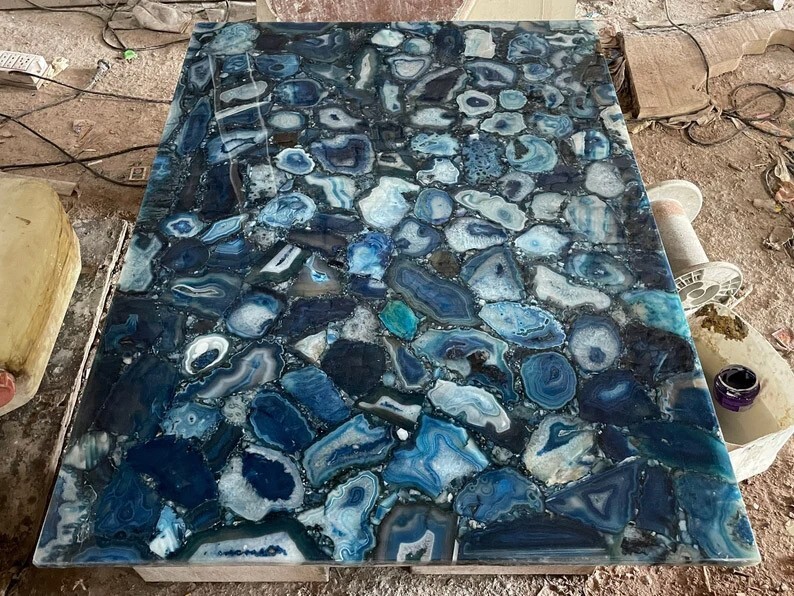 24"x36" Agate Console Table, Blue Agate Dining Table, Agate Dining Table Decor
