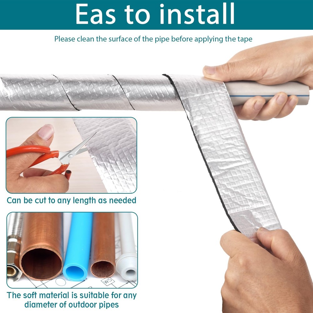 Pipe Wrap Insulation - 33 ft Outdoor Foam Tape Self Silver