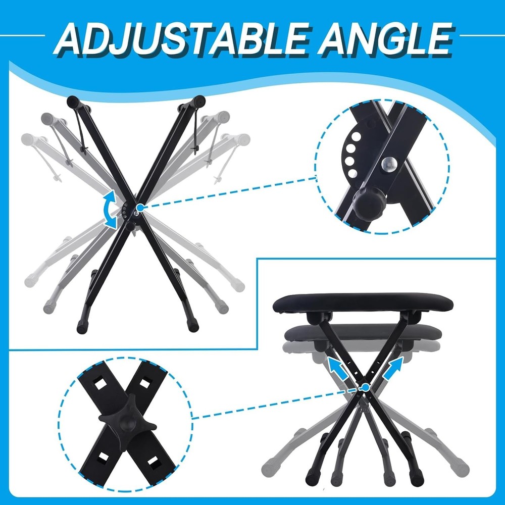 Adjustable Double-X Piano Keyboard Stand and Bench Set Black