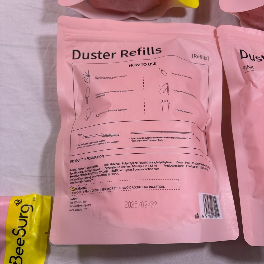 BeeSurg Pink Duster Refills Starter Kit Extended Handle 6 Pcs Dust Replacements