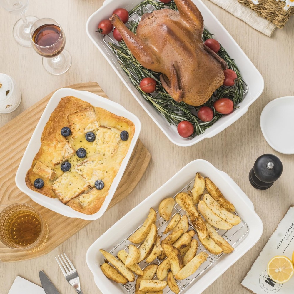HOMBENE Casserole Dish Set for 2,Ceramic Baking Pan, Ceramic Baking Dish, Bak...