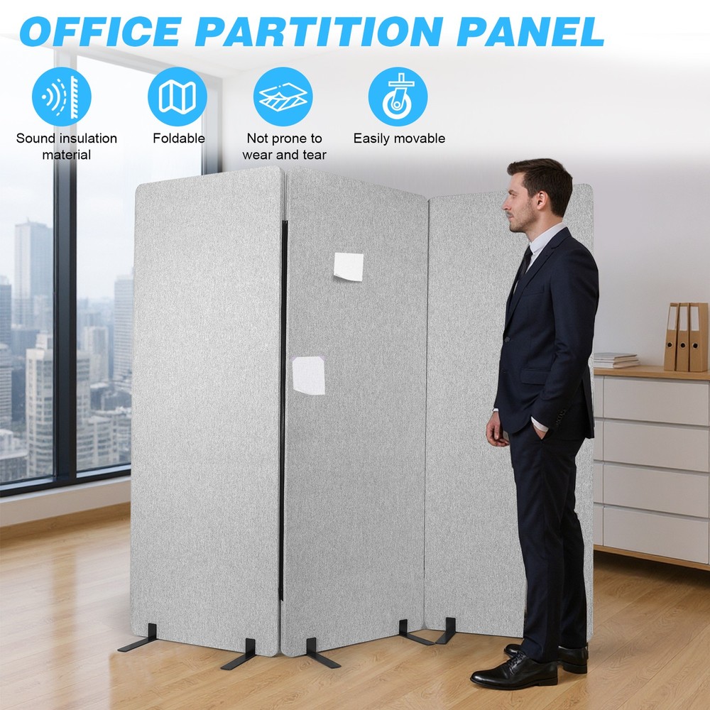 3 Panel Soundproof Privacy Panels Folding Room Divider for Dorm Studio Office