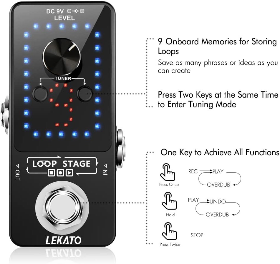 9-Loop Guitar Pedal with 40min Record Time - Black