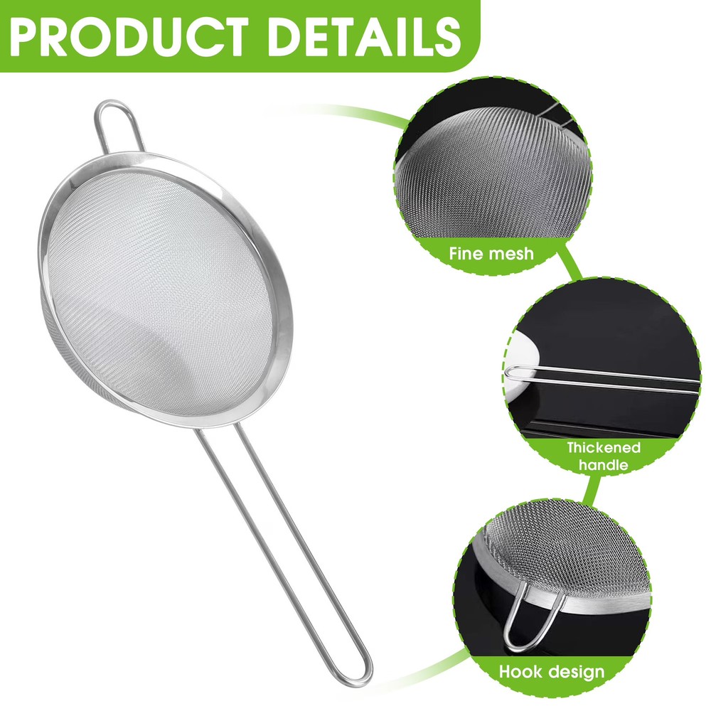 GARITIN 3 Piece Stainless SteelFineMesh Strainer Set 4 6 8 InchNestingforKitchen