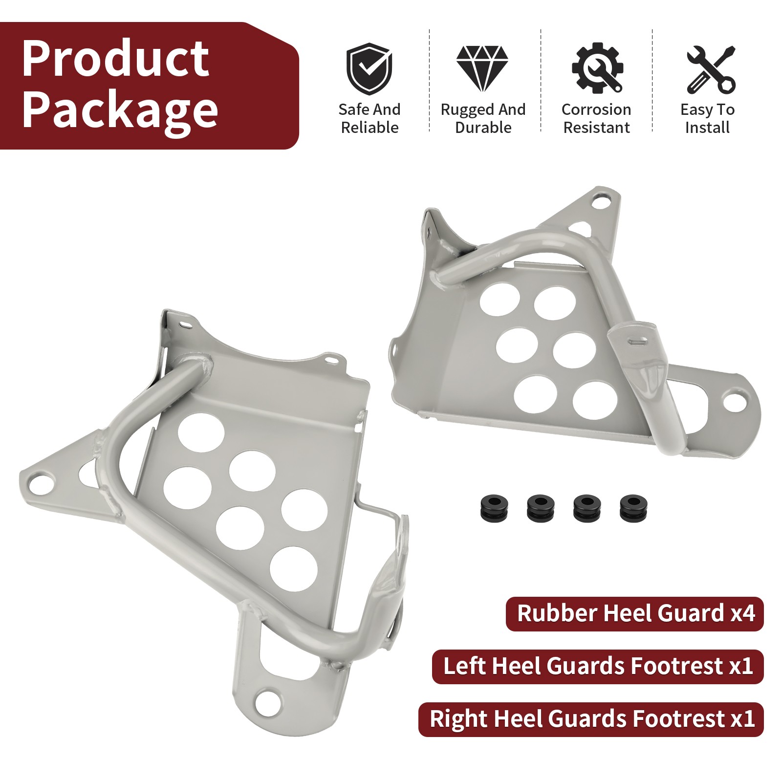 Left & Right Heel Guards Footrest For Yamaha Blaster 200 YFS200 1990-2006 Silver