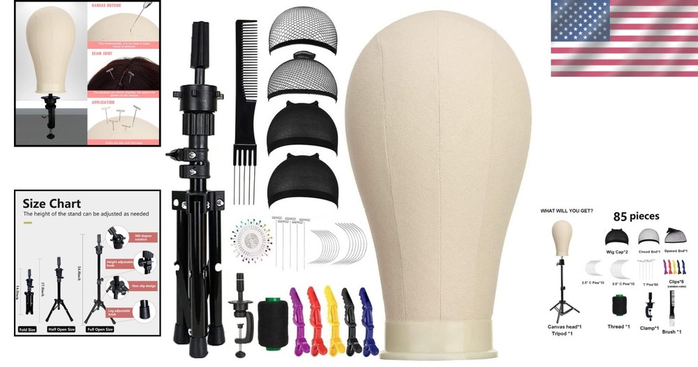 Deluxe 23" Wig Display Mannequin Head - Canvas Block, Polyurethane, Complete Set