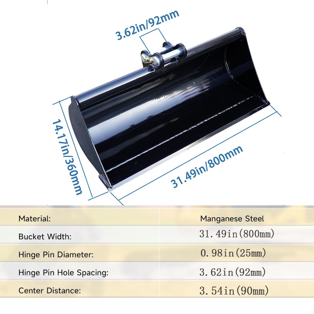 800mm Plain Flat Bucket Grading Attachment for Mini Excavators Manganese Steel