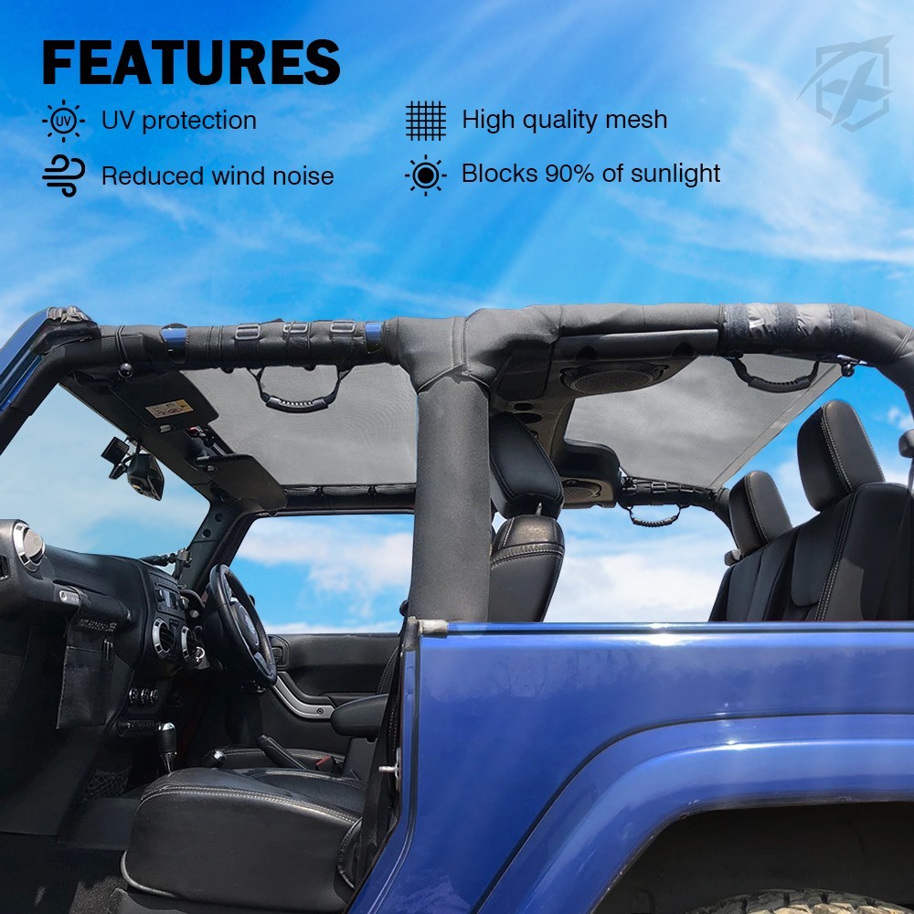 Sunshade Mesh Shade Top Cover Anti-UV for 07-18 Jeep Wrangler JKU w/ Storag Bag