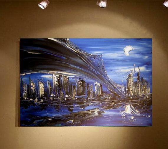 IMPRESSIONIST MODERN ART STRETCHED CANVAS  MUSIC COFFEE LANDSCAPE