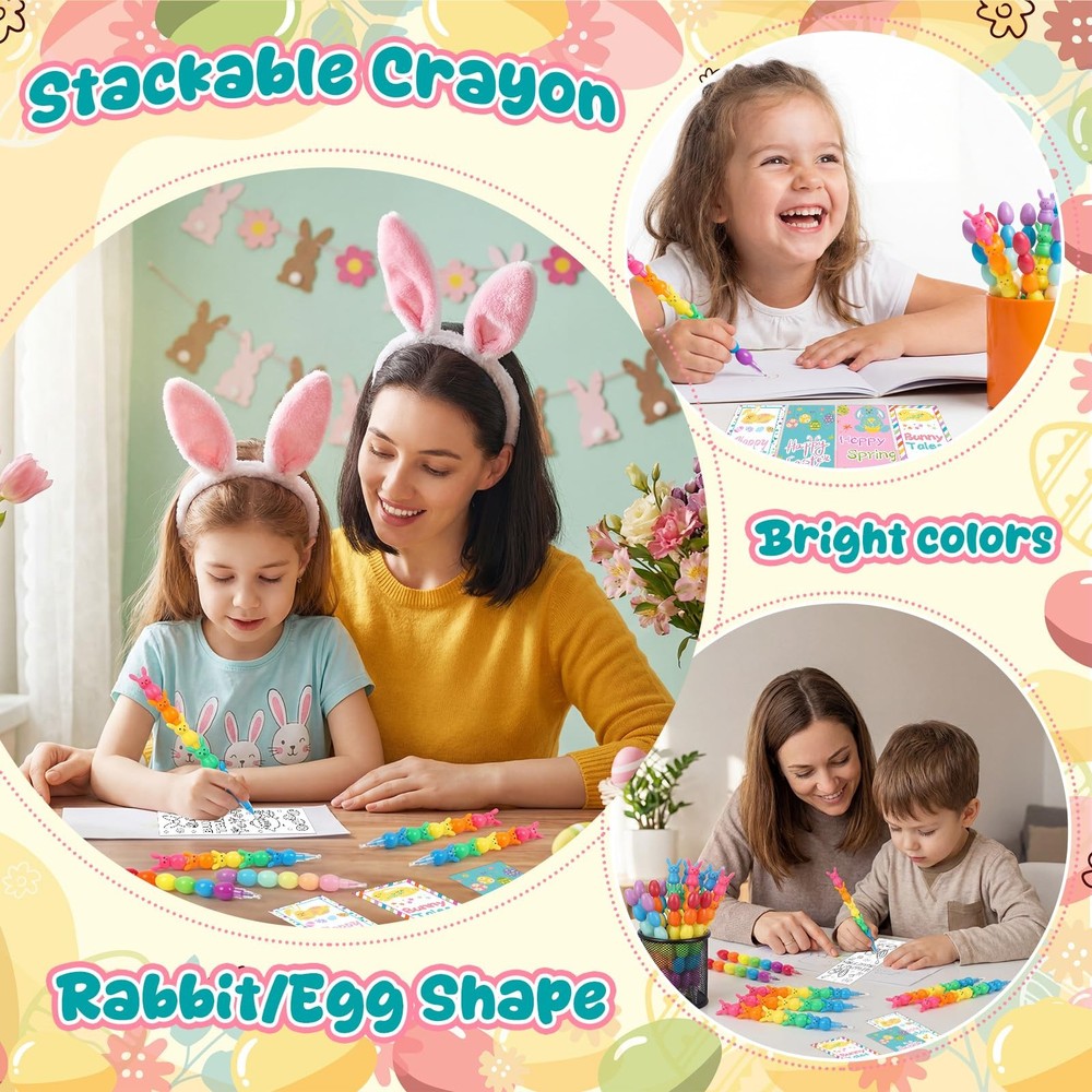 24 Set Easter Crayons Party Favors Bunny Egg Stackable Crayons with Drawable ...
