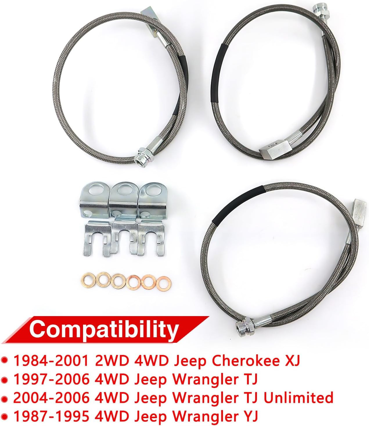 89715 Front and Rear Extended Stainless Brake Lines for Jeep Wrangler TJ YJ 87-0