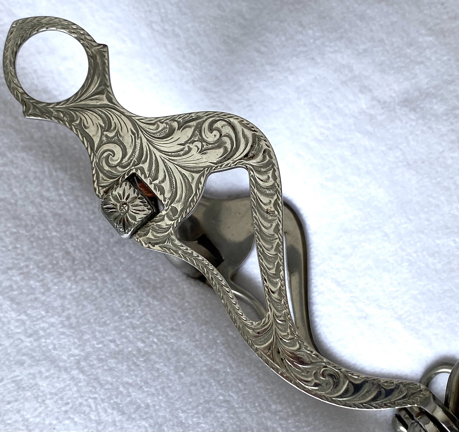 Al TIETJEN Engraved Santa Maria Cheek BIT~4-3/4" Mouth~COPPER Hood & Rollers