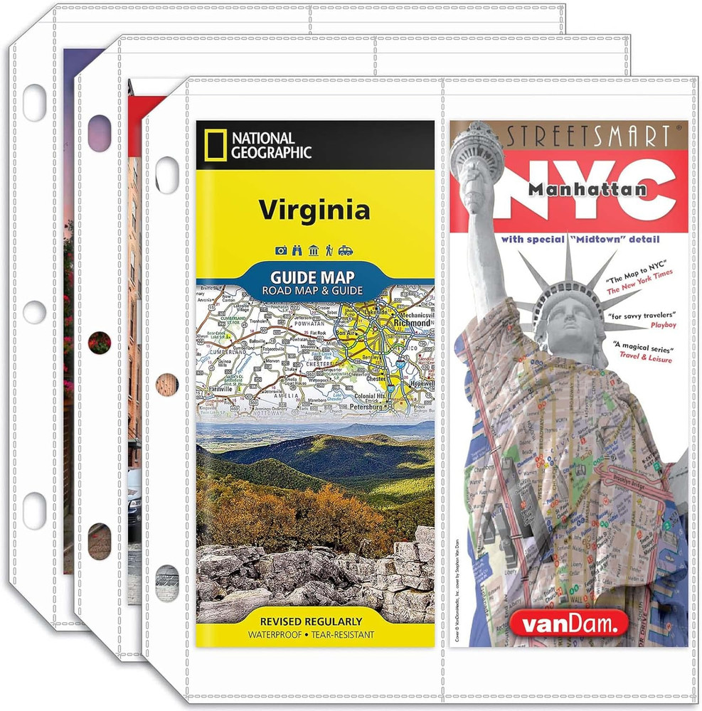 Folded Map Sleeves Map Protector Envelopes Page for 3-Ring Binders Brochur...