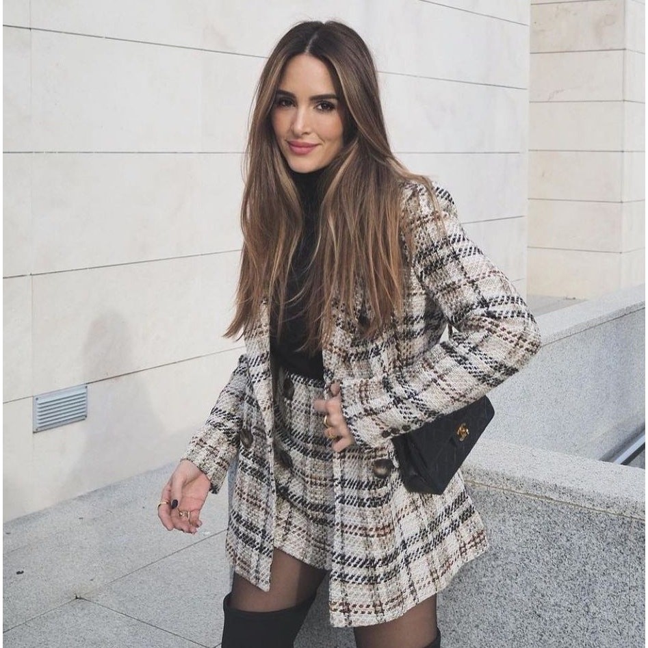 ZARA Wool-Blend Double Breasted Plaid Blazer NWT
