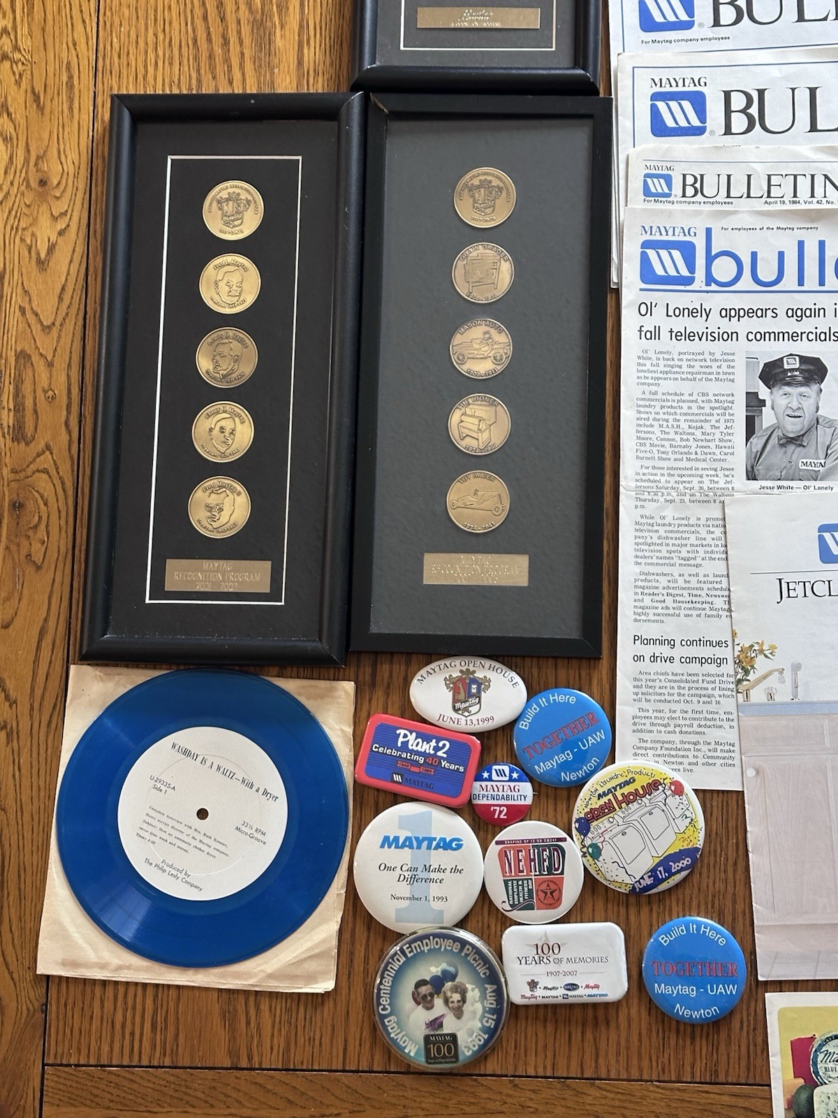 Lot of Maytag Employee Bulletins Buttons Recognition Medals MORE Newton Iowa!