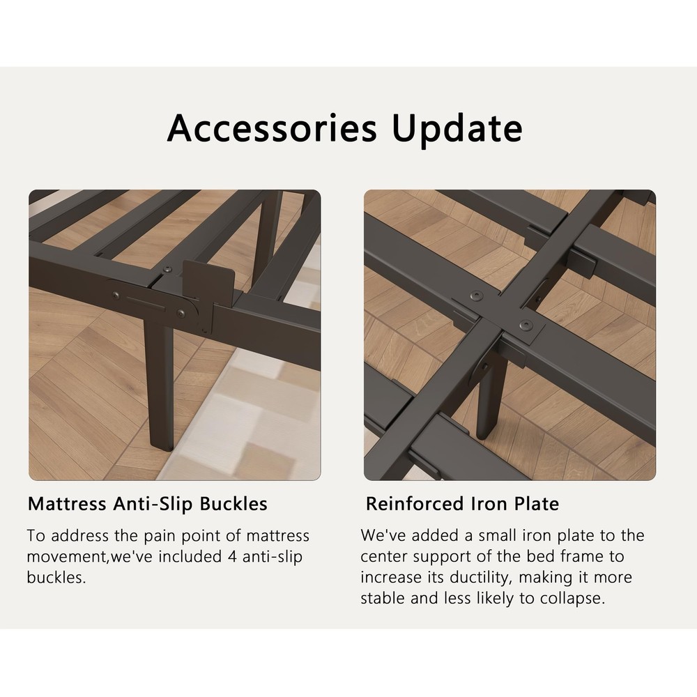 Full Size Bed Frame 12 Inch, Black Metal Full Bed Frame No Box Spring Needed,...